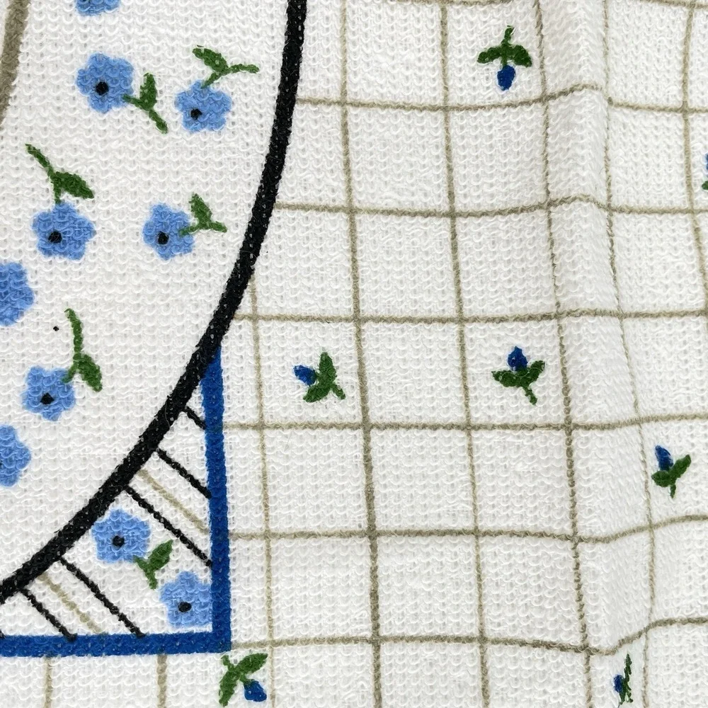 Mid Century Cotton Kitchen Towels White Royal Blue Floral x3 Kmart Vintage Tags